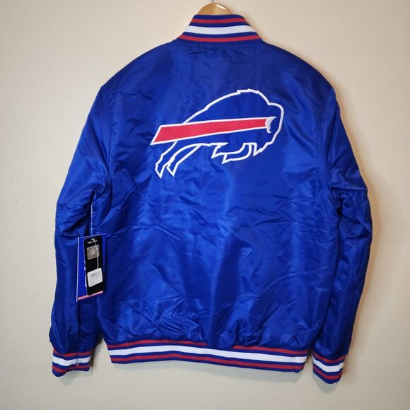 Buffalo Bills Jacket Varsity Satin Bomber NFL Button Mens Small Embroidered - Picture 6 of 10